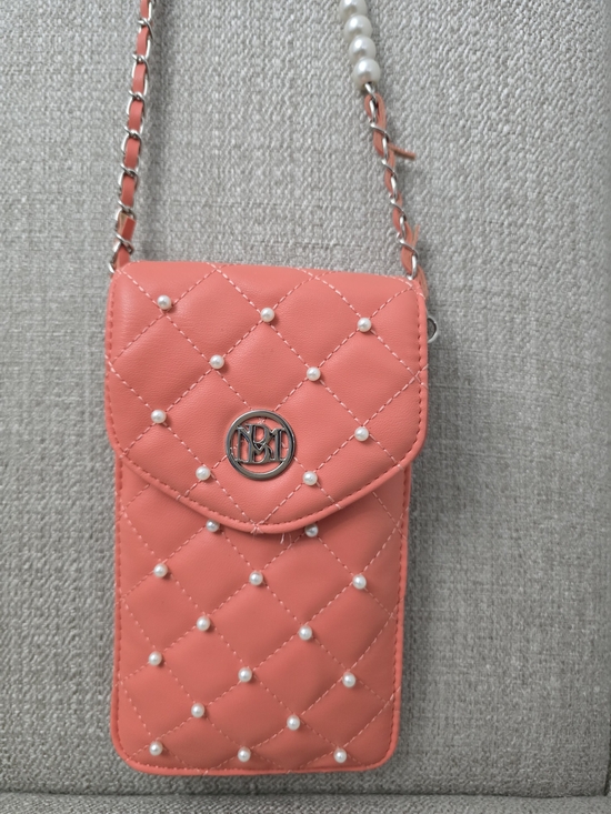 Badgley Mischka Handbags - Badgley Mischka Coral Quilted Pearl Crossbody Phone Bag